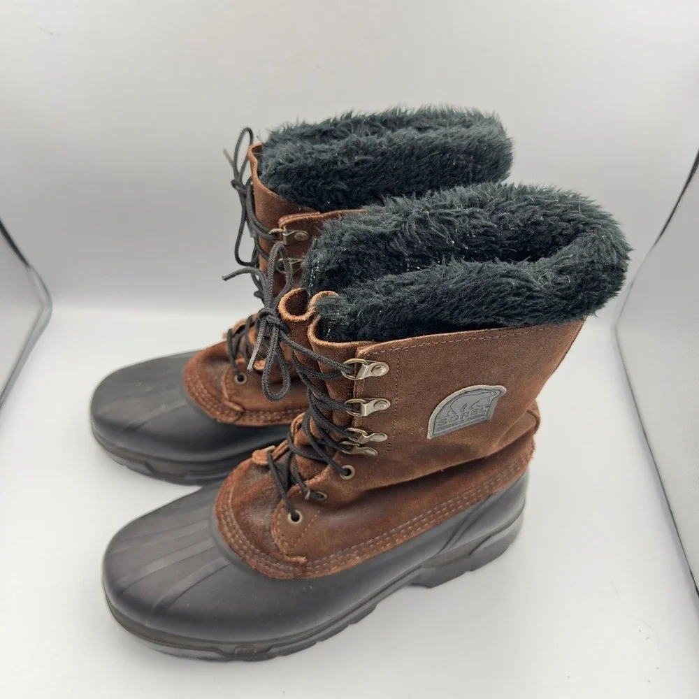 Sorel Kaufman Canada Vintage Winter Snow Boots Brown Suede Rubber Duck Mens 10